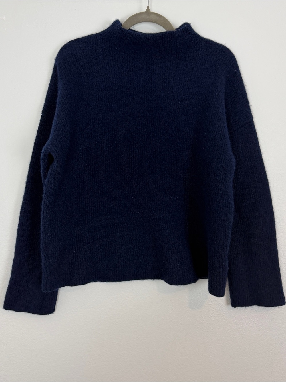 COS Navy Blue Mock Neck Wool Blend Sweater Old Money Nautical Cozy Neutral XL